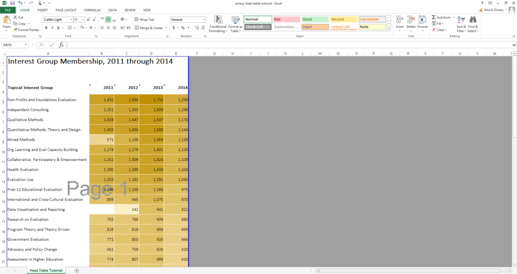 Heat Table Tutorial in Microsoft Excel by Ann K. Emery