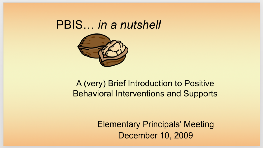 A screenshot of Sheila B. Robinsons "before" slide from 2009 with nutshell clip-art.